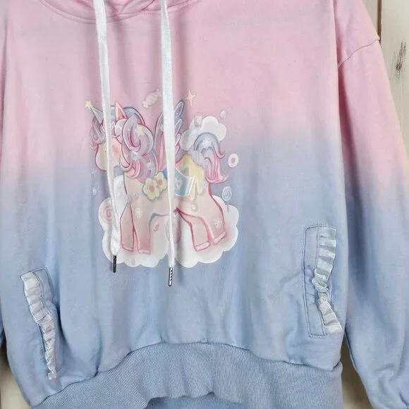 Catwish Pastel Unicorn Hoodie Pink Blue Ombre Kawaii Fairycore Sweatshirt - Picture 3 of 11